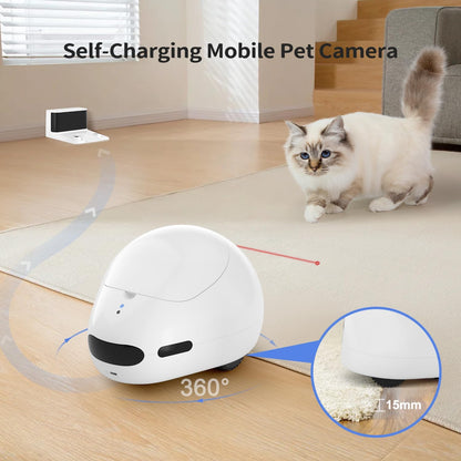Cat Camera Robot with Laser & Treat Dispenser, Moving Pet Camera Robot for Dogs and Cats, Phone App Control, Auto Recharging, Night Vision, Two-Way Audio, Interactive LED Cat Toy, 2.4G Wifi
